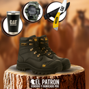 Kit Bota Toro de Cuero Legítimo con Plantilla Ortopédica y Punta de Acero +REGALOS: Vaso Térmico, Cuchillo con Funda y Reloj Táctico