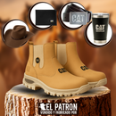 Kit Bota Adventure de Cuero Legítimo con Plantilla Ortopédica y Suela Antideslizante +REGALOS: Vaso Térmico, Sombrero, Cinturón y Billetera