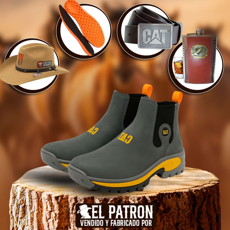 Kit Bota Leonor de Cuero Legítimo con Suela Antideslizante +REGALOS: Plantilla Ortopédica, Sombrero, Cinturón y Cantimplora