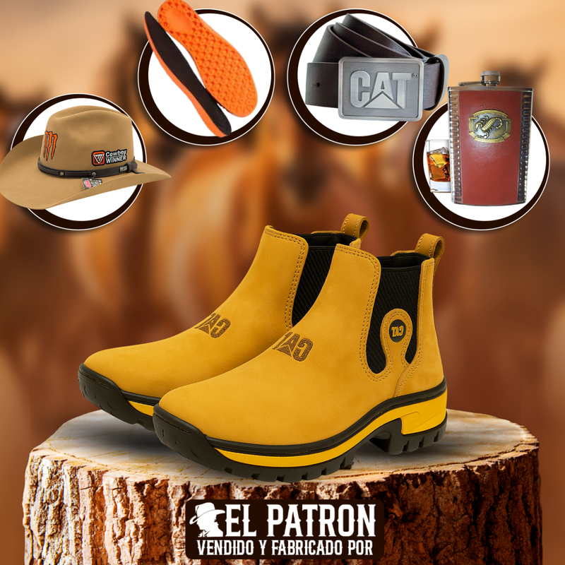 Kit Bota Leonor de Cuero Legítimo con Suela Antideslizante +REGALOS: Plantilla Ortopédica, Sombrero, Cinturón y Cantimplora